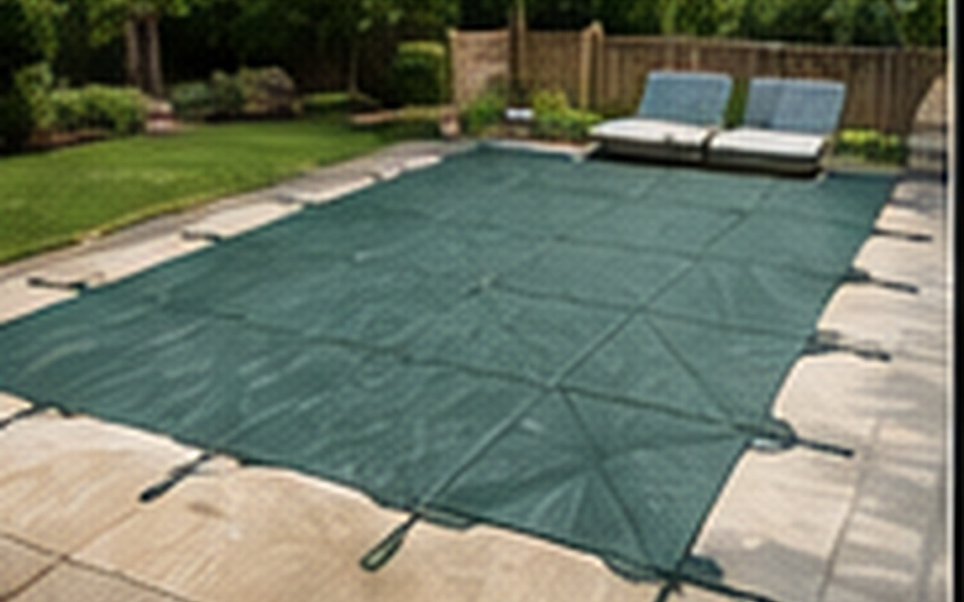 Safety cover installed over a residential pool