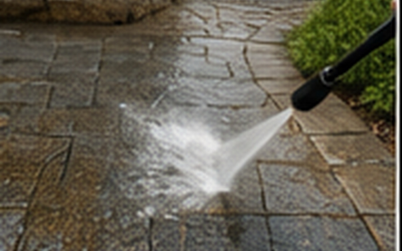 Pressure washing a stone patio